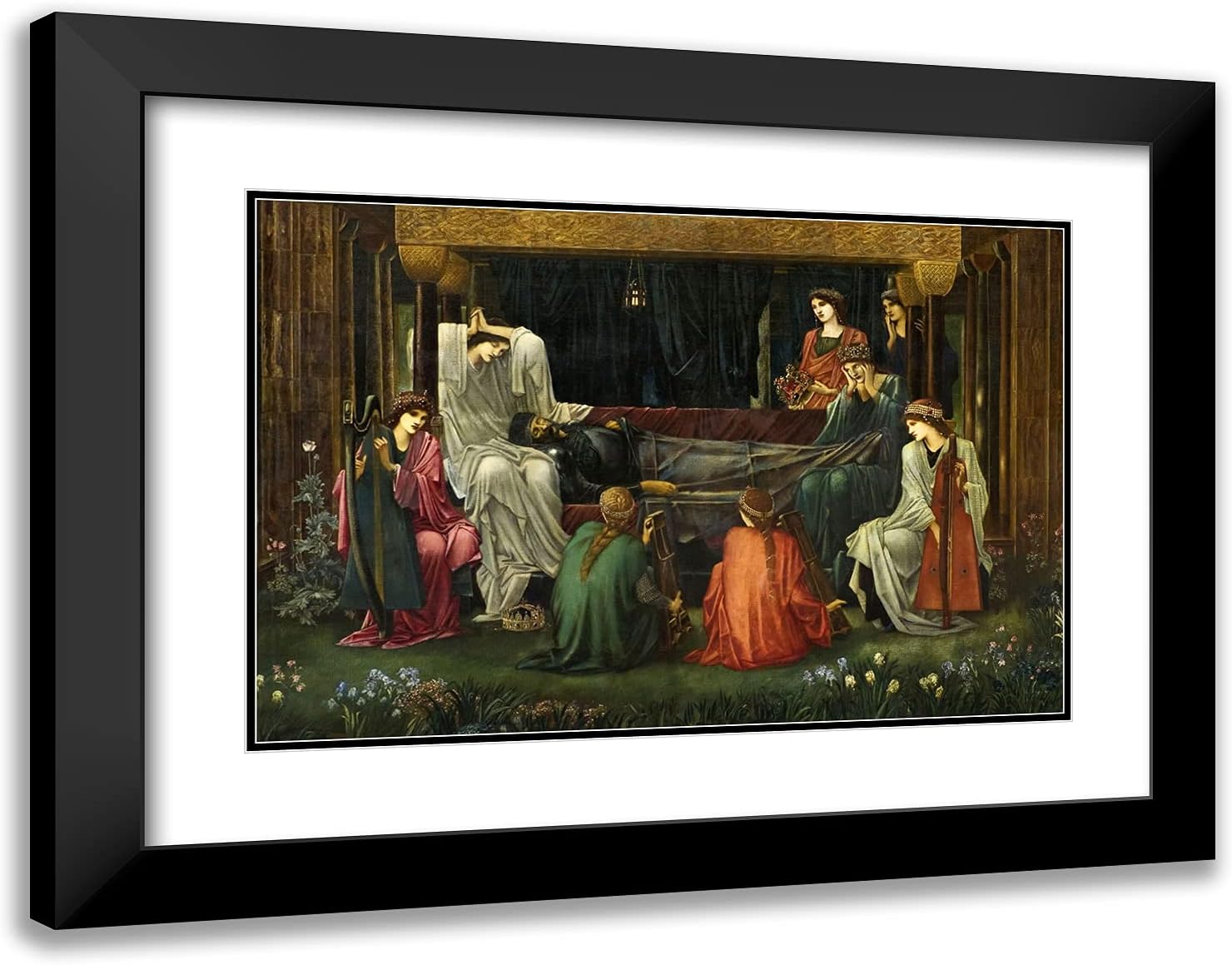 ArtDirect Burne-Jones, Edward 24x19 Gold Ornate Framed Art Print with Double Matting Titled: The Last Sleep of Arthur in Avalon Full