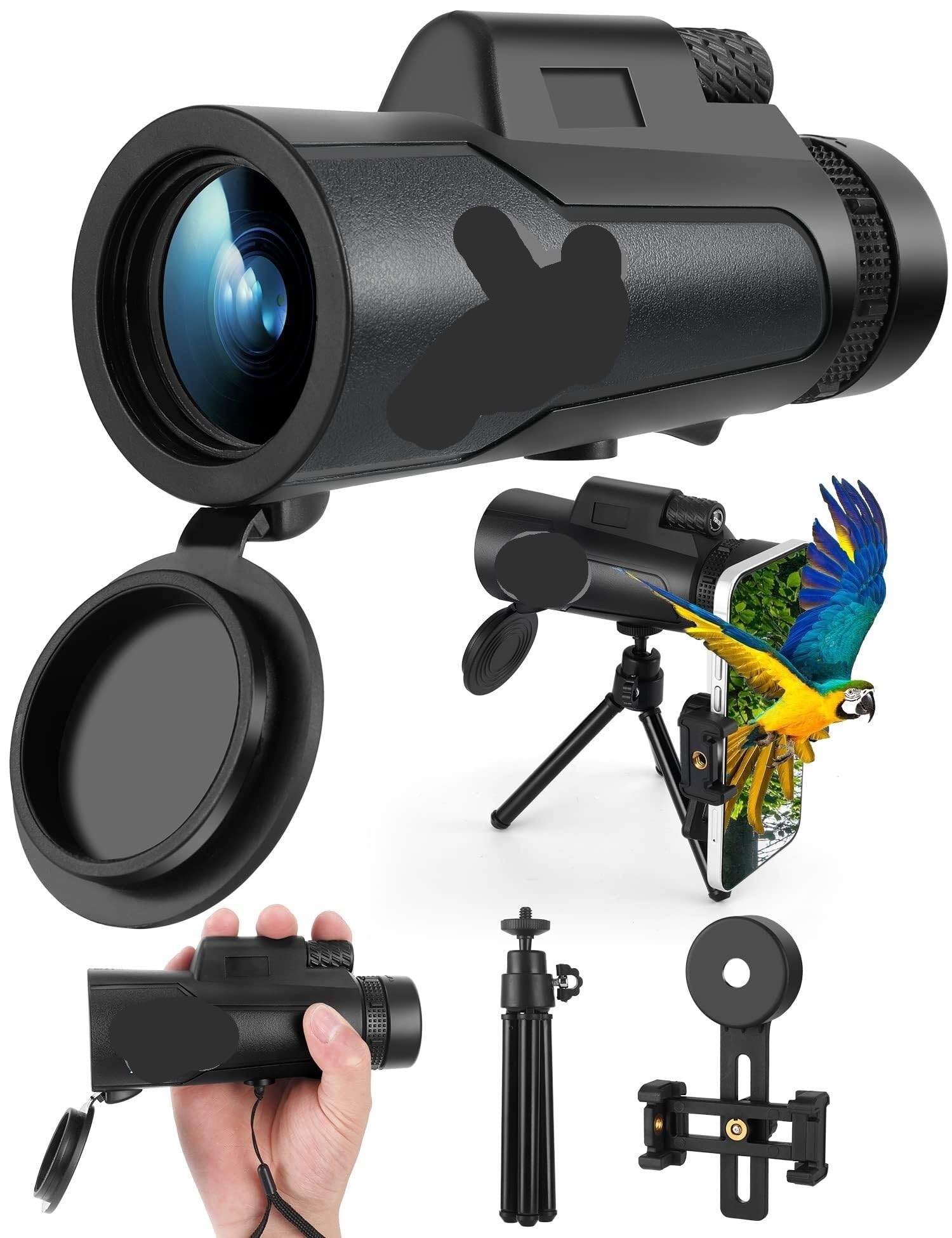 12x50 High-Power Monocular Telescope with Smartphone Tripod, Portable Bag - Ideal for Bird Watching, Hunting, Hiking, Camping - Large Vision with BAK4 Prism and FMC Lens Technology(Size:1PCS)