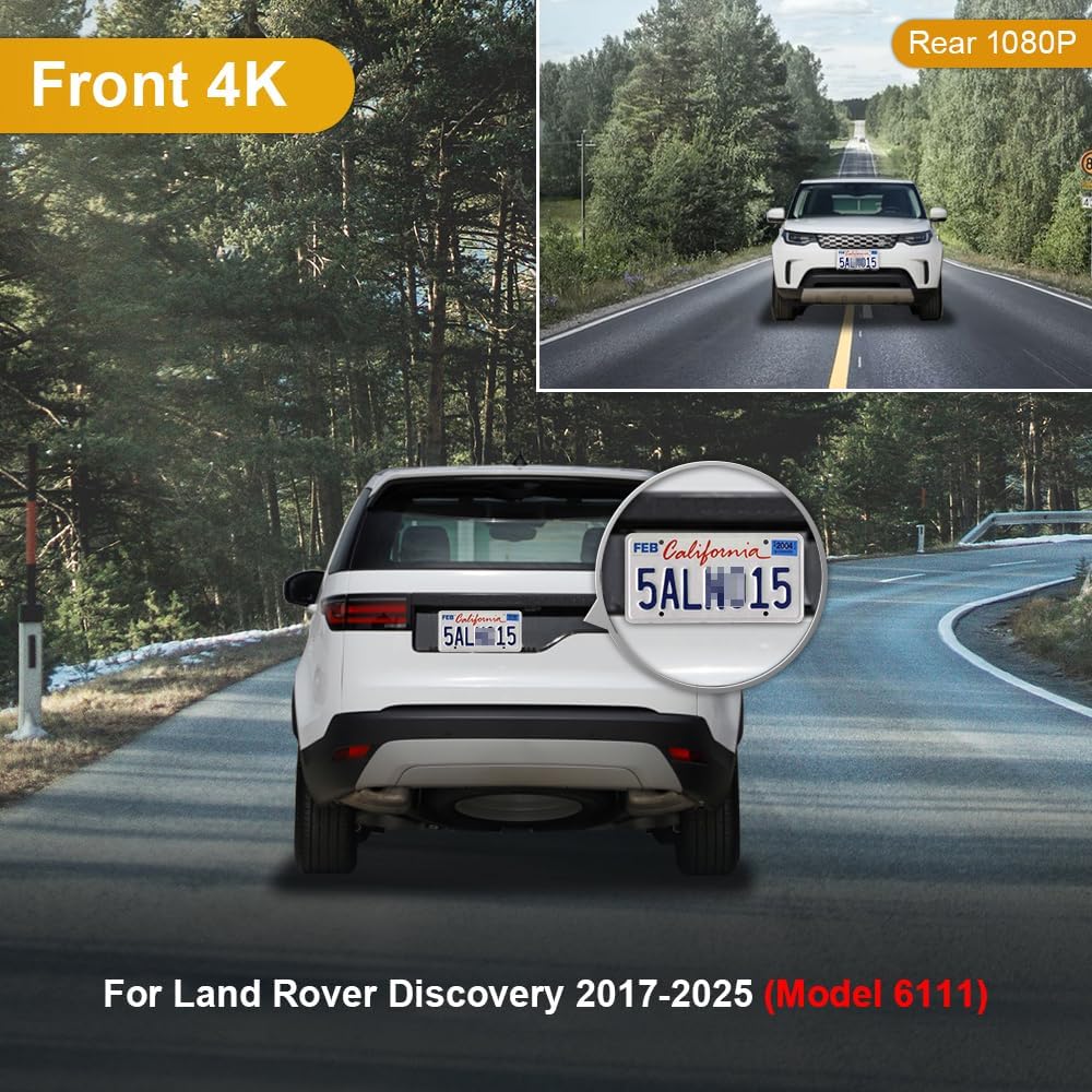 Fitcamx Front 4K+Rear 1080P Dash Cam Adapts for Land Rover Discovery 2017-2025 (Model 6111) L462, OEM Look, Built-in WiFi & APP, 2 Channel HD Video, Loop Recording, G-Sensor, Easy to Set, 128GB Card