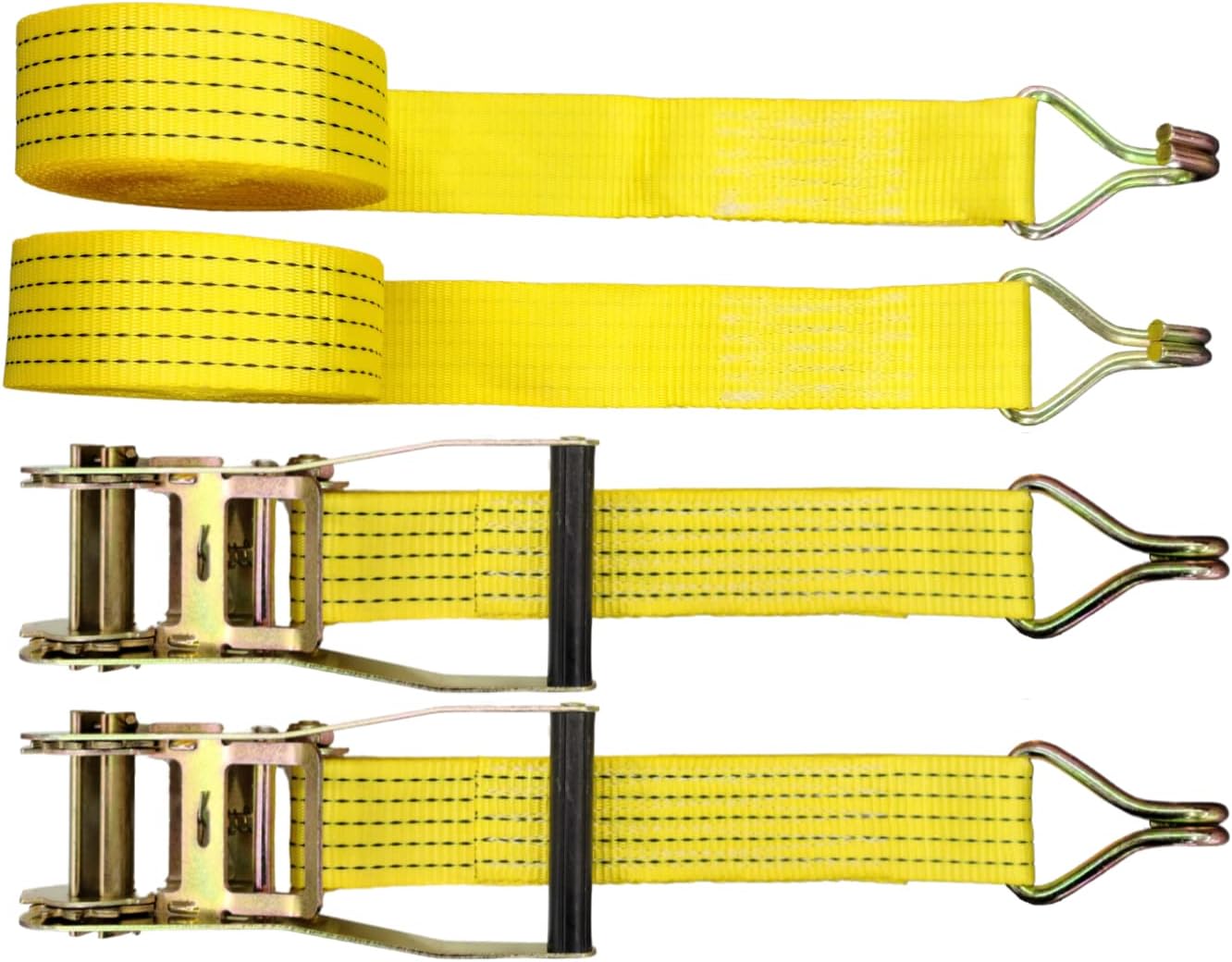 Ratchet Tie Down Straps, 2 in x 27 ft, 5,000 lb Breaking Strength, J-Hook, 2-Pack