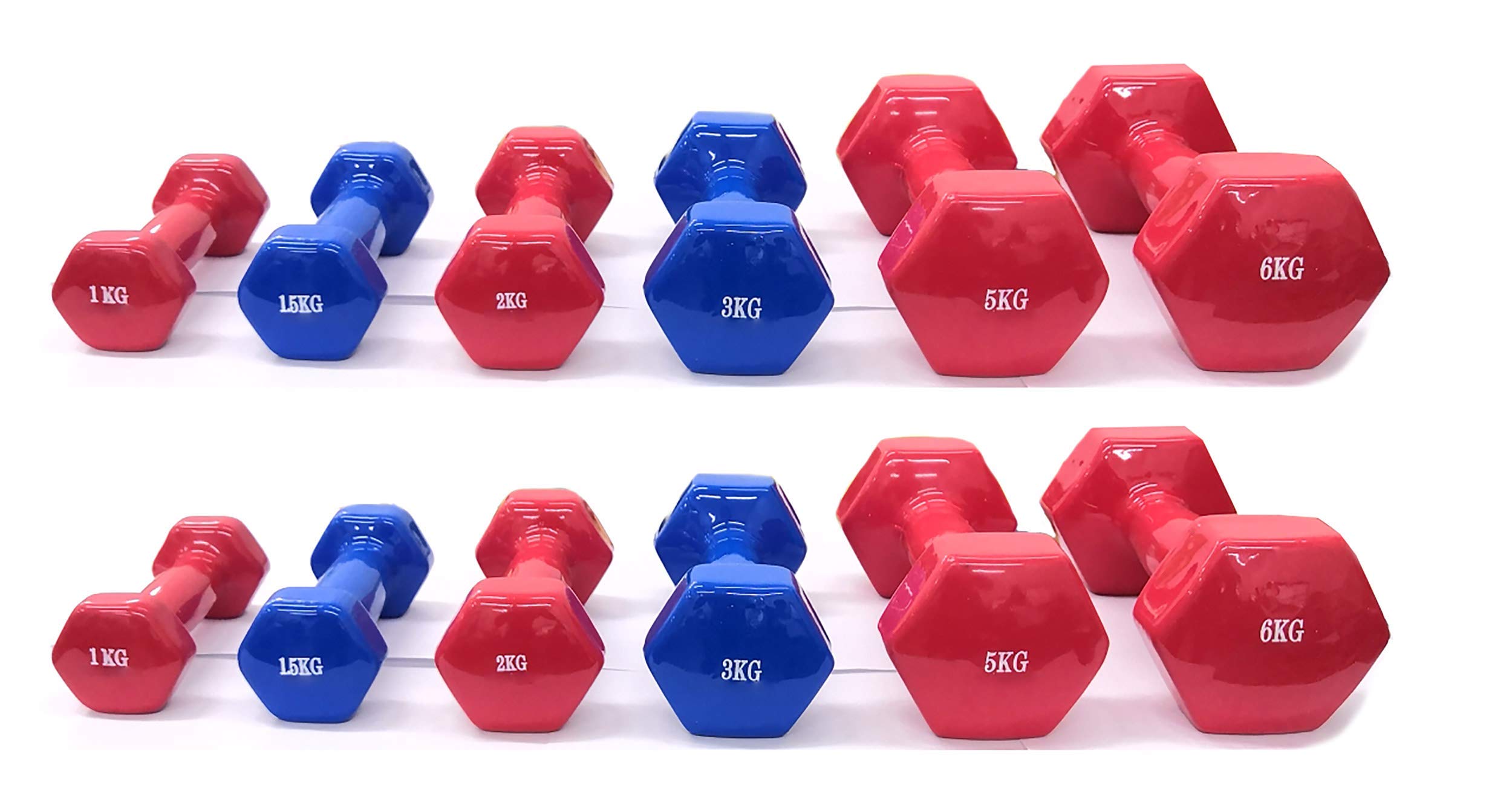 Lupex Shop - Coppia di manubri in vinile, 6 kg cadauno, pesi antiscivolo, per palestra fitness body bulding