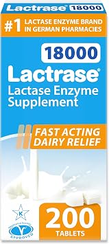 Lactrase Refill Pack #1 Lactase Brand in German Pharmacies Extra Strength 18,000 FCC Lactase Units 200 Fast-Acting Pills for Lactose Intolerance Enjoy Dairy Again