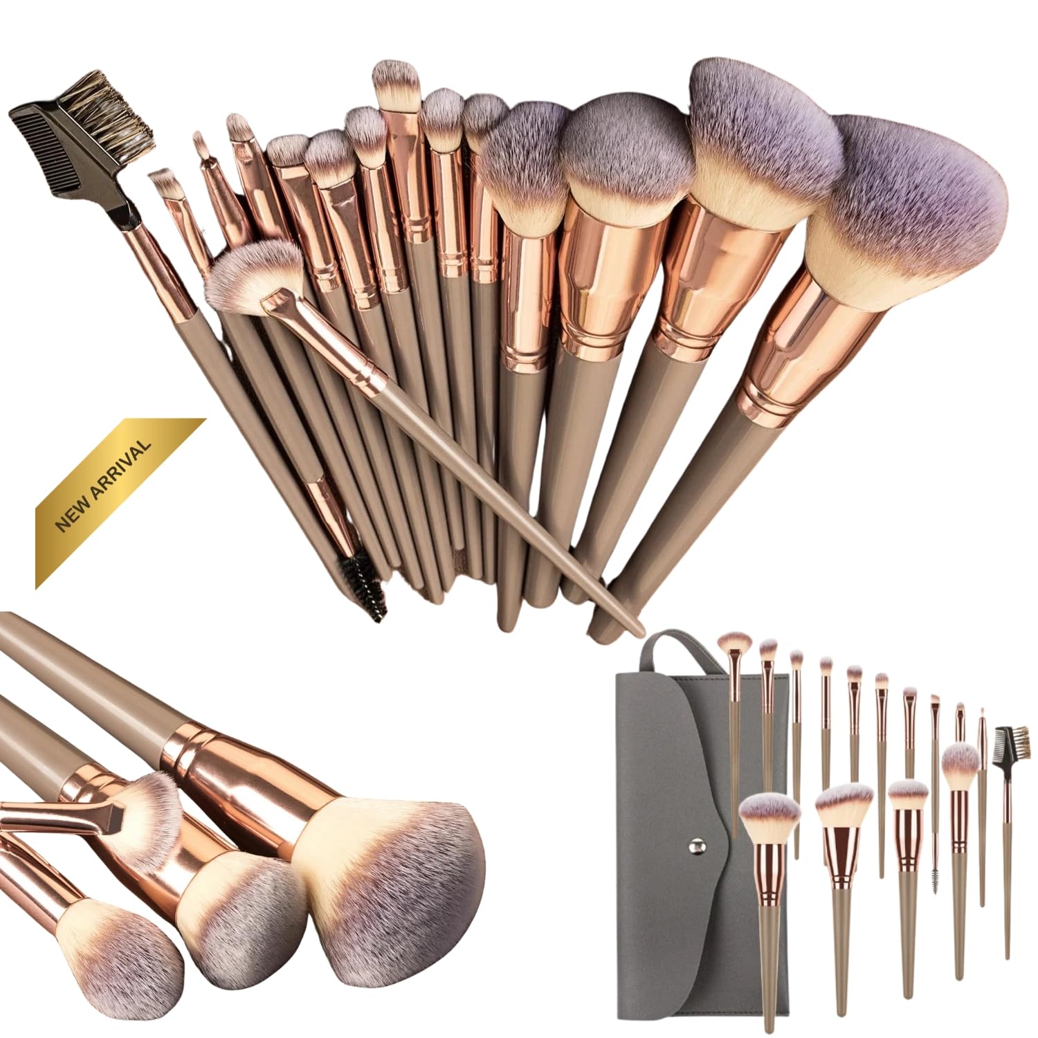 Eizon 15 in 1 Makeup Brush Set, Synthetic Korean Brown Foundation Eye Makeup Brushes, Mini Makeup Brushes Travel Set with Bag, Complete Face Makeup Brush Set (Brown)