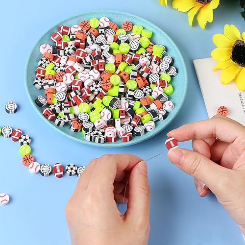 Miniatura 5 de EVERMARKET 300 cuentas de bolas deportivas de arcilla polimérica a granel, béisbol, fútbol, baloncesto, voleibol, rugby, tenis, cuentas para