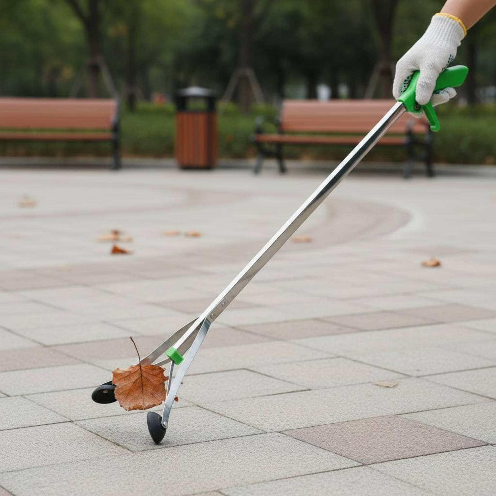 Raccogli Rifiuti Pinza Prendioggetti Lunga Manico Acciaio Inossidabile Meccanismo Liscia Presa Forte Adatta Pulizia Scuola Parco Giardino Uso Quotidiano, Nero, Testa In Ferro 90CM