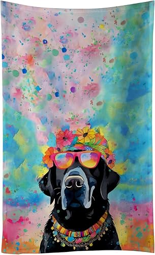 Caroline's Treasures DAC2521KTWL - Toalla de cocina Labrador Hippie Dawg, color negro, toalla de mano para invitados, toalla de baño decorativa para