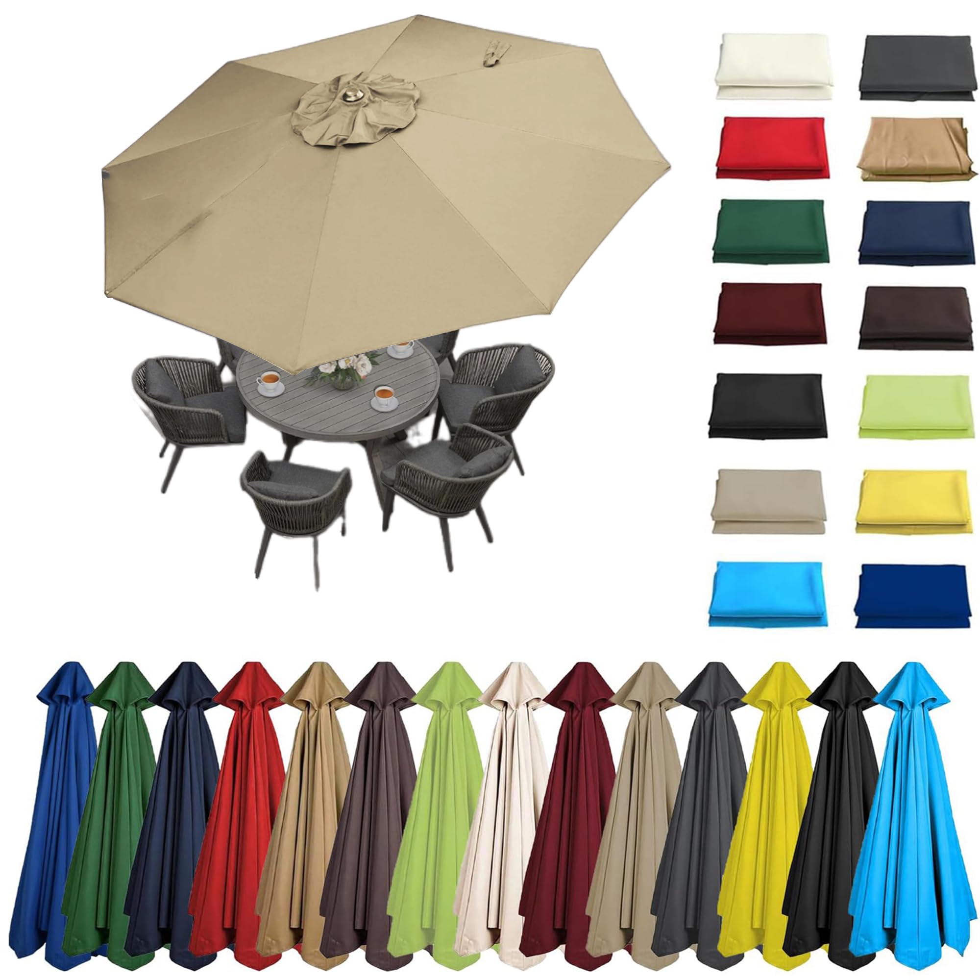 2m-3.5m 6/8 Arms Replacement Parasol Canopy, Umbrella Replacement Fabric, Garden Umbrella Covers Waterproof, Replacement Parasol Fabric Standby Cover, Outdoor Patio Umbrella Replacement Canopy