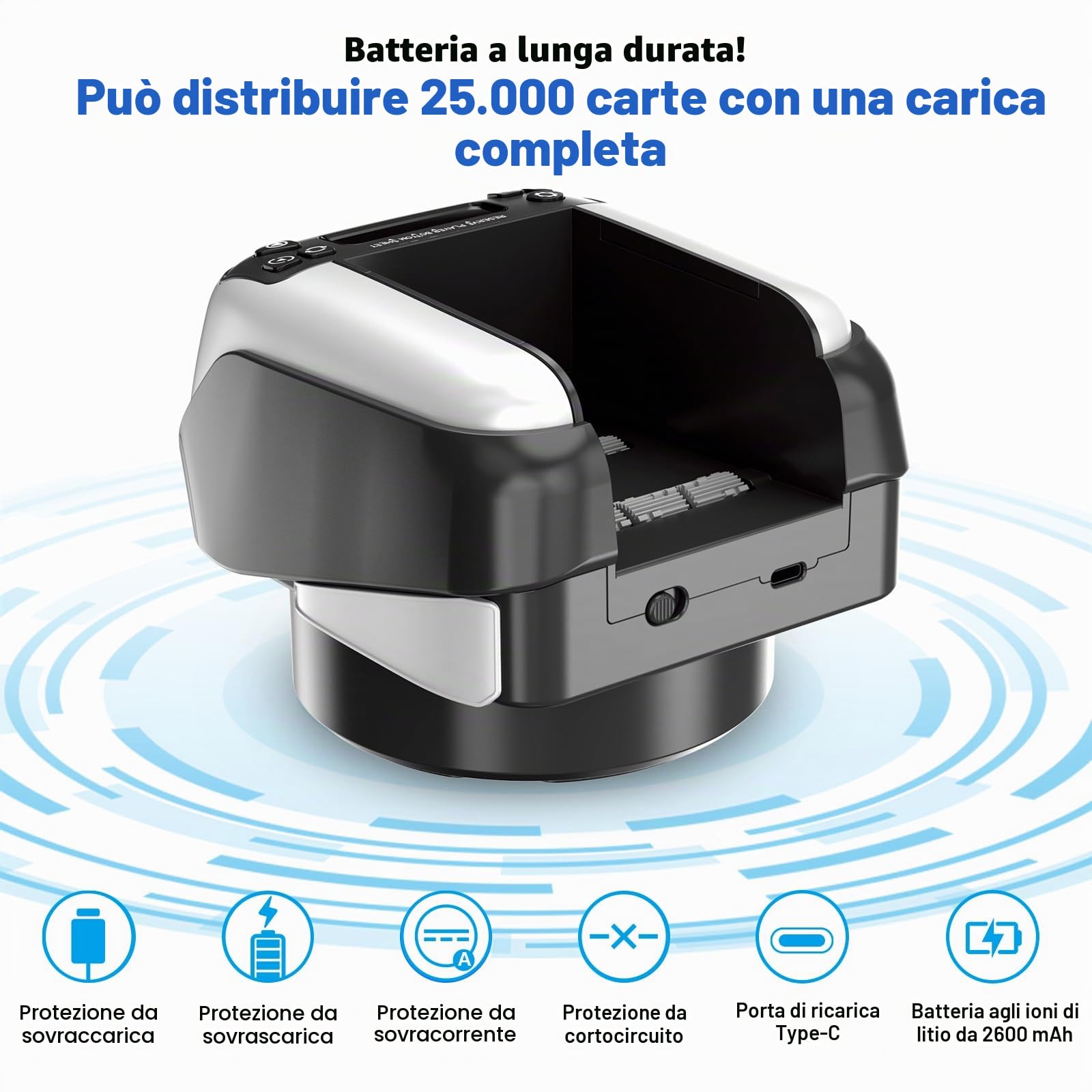 Distributore Automatico di Carte, Distributore Carte da Gioco Automatico, Rotazione 360° per 1-8 Giocatori, 1-4 mazzi, Macchina Distributore di Carte Ricaricabile e Silenzioso per Poker e UNO