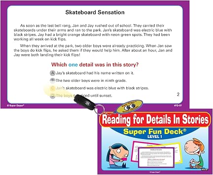 Super Duper Publications | Reading for Details in Stories Fun Deck Flash Cards with Secret Decoder | Educational Learning Resource for Children