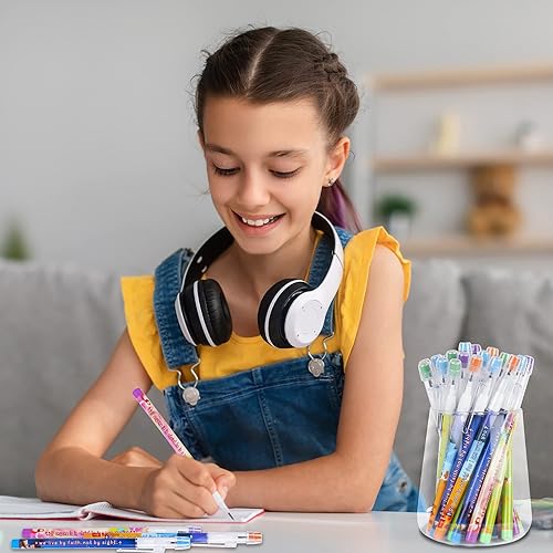 Miniatura 7 de Kolewo4ever Lápices HB de versículos bíblicos translúcidos, multipunto, multicolor, sin afilar, apilables, lápices de plástico desplegables, lápices