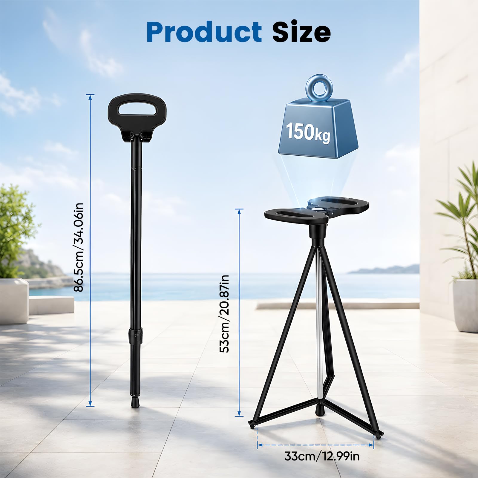 Bastón ragbarer con cojín, andador para personas mayores con bolsa de transporte, bastón de senderismo con asiento, plegable, asiento de bastón de viaje al aire libre para adultos, personas mayores