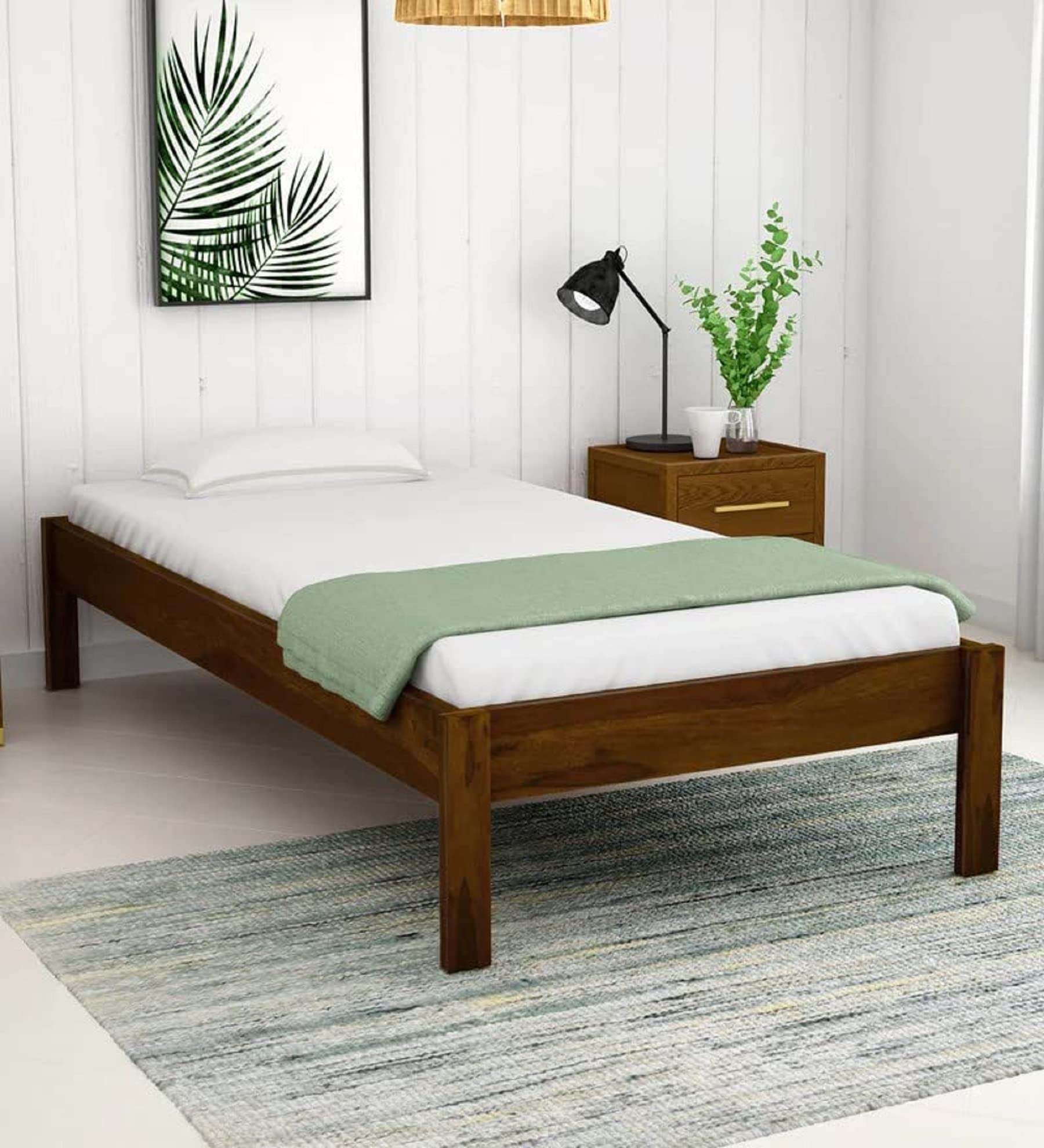 SMAART CRAAFTS Caprica Sheesham Wood Single Size Bed Walnut Finish Mattress Size-36 x 78 Inches Without Storage Palang for Bedroom Living Room Home Hotel Furniture Perfect For Diwali Giftings