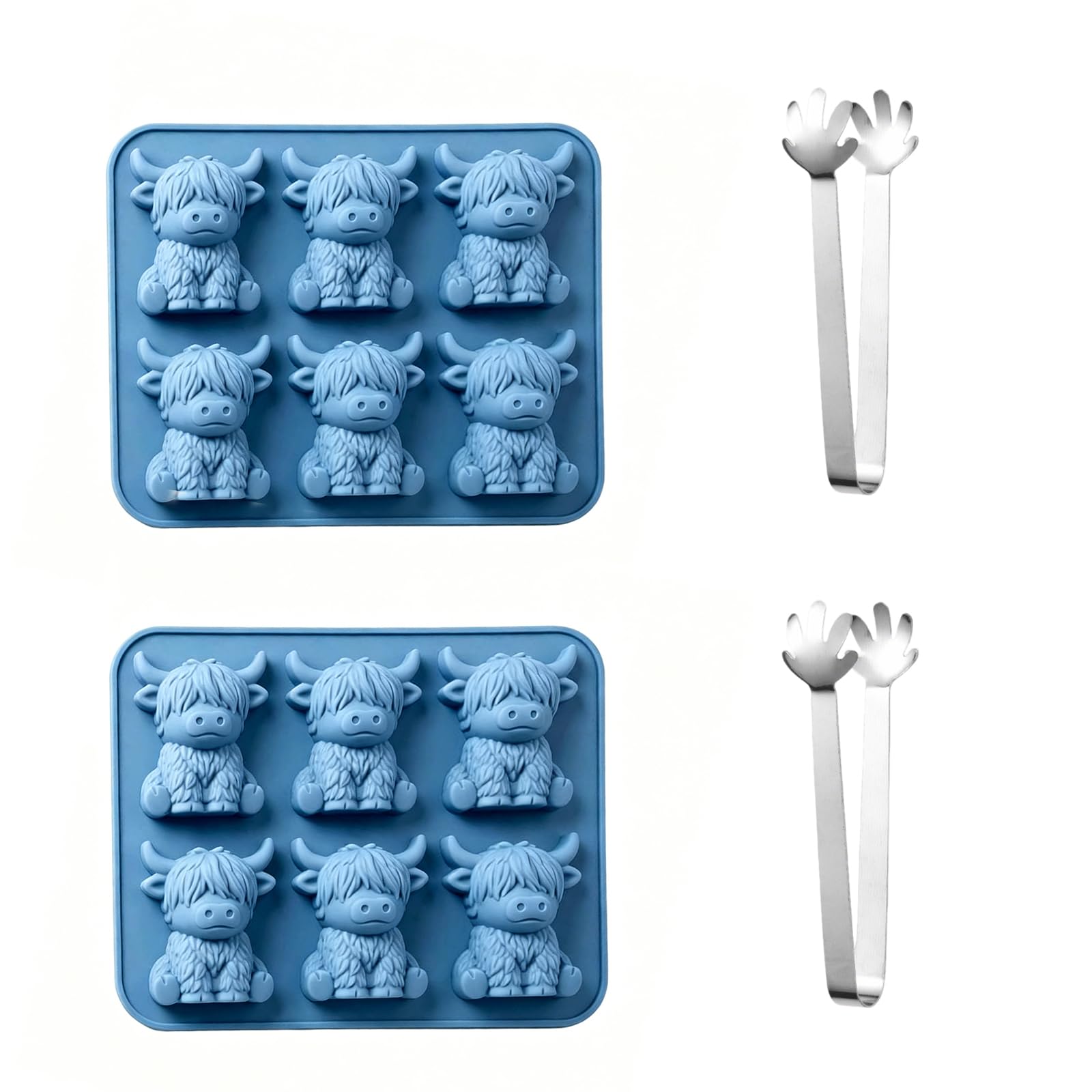 4Pcs Highland Cow Ice Cube Mould Set, Silicone Trays with 6 Cavities
