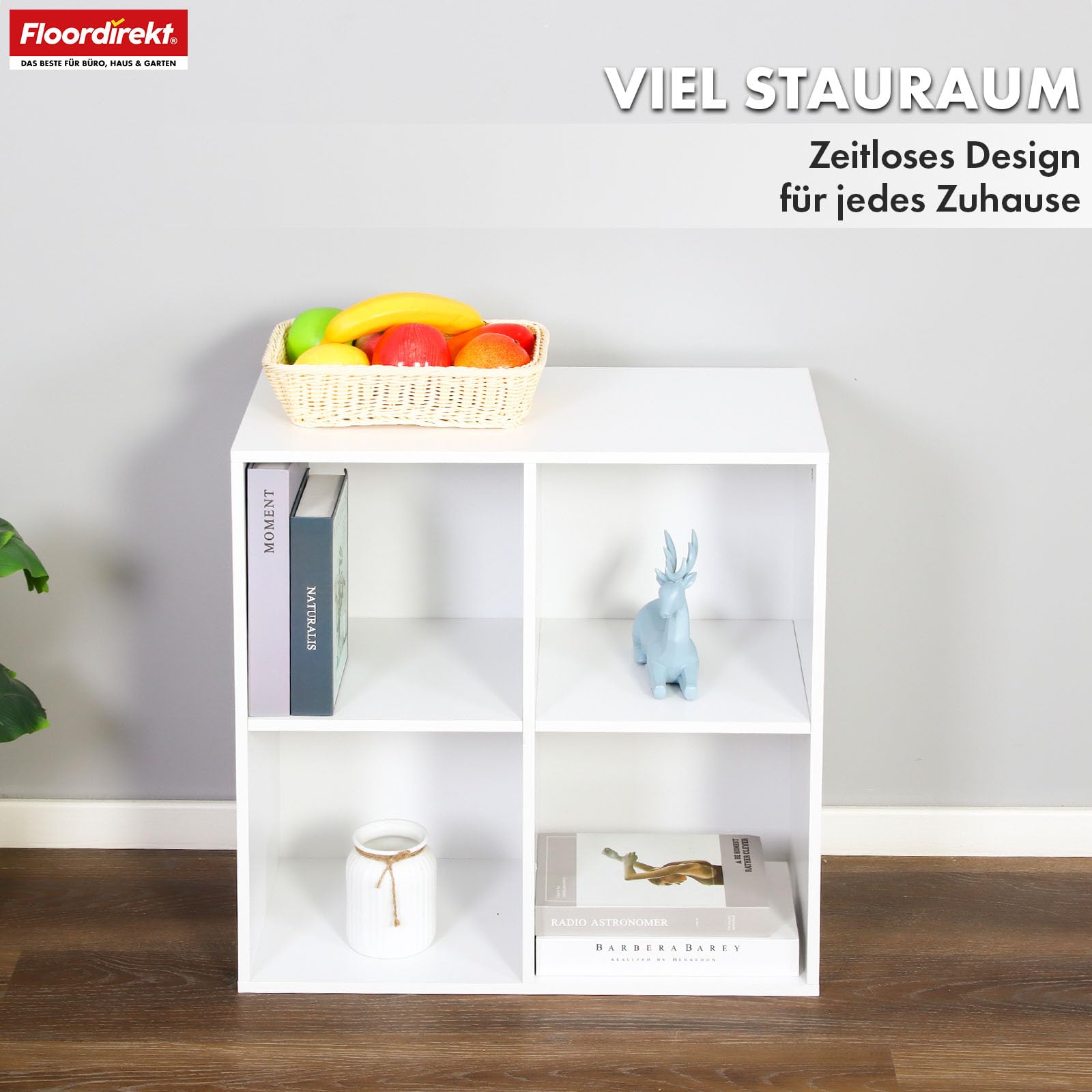 Floordirekt Bibliothèque, étagère blanche avec 4 compartiments, 29 x 59,6 x 59,8 cm, cloison de séparation pour chambre d'enfant, salon, bureau et chambre à coucher (California)