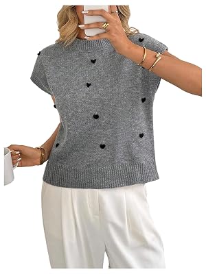 SOLY HUX Womens Short Sleeve Sweater 3D Floral Sweaters Pullover Tank Tops Knit Vest Trendy Fashion Clothing