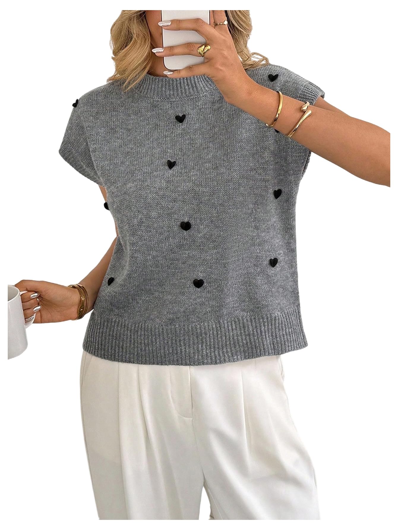 SOLY HUX Womens Short Sleeve Sweater 3D Floral Sweaters Pullover Tank Tops Knit Vest Trendy Fashion Clothing