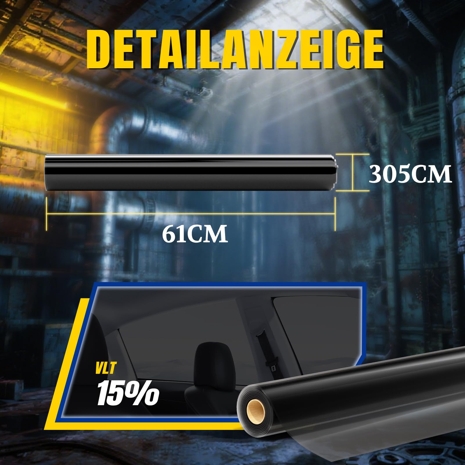ARANA 15% VLT tönungsfolie Auto, 305cm x 61cm,Autoscheibentönung Sonnenschutzfolie,Schützt vor Hitze & UV(10" x 24FT)