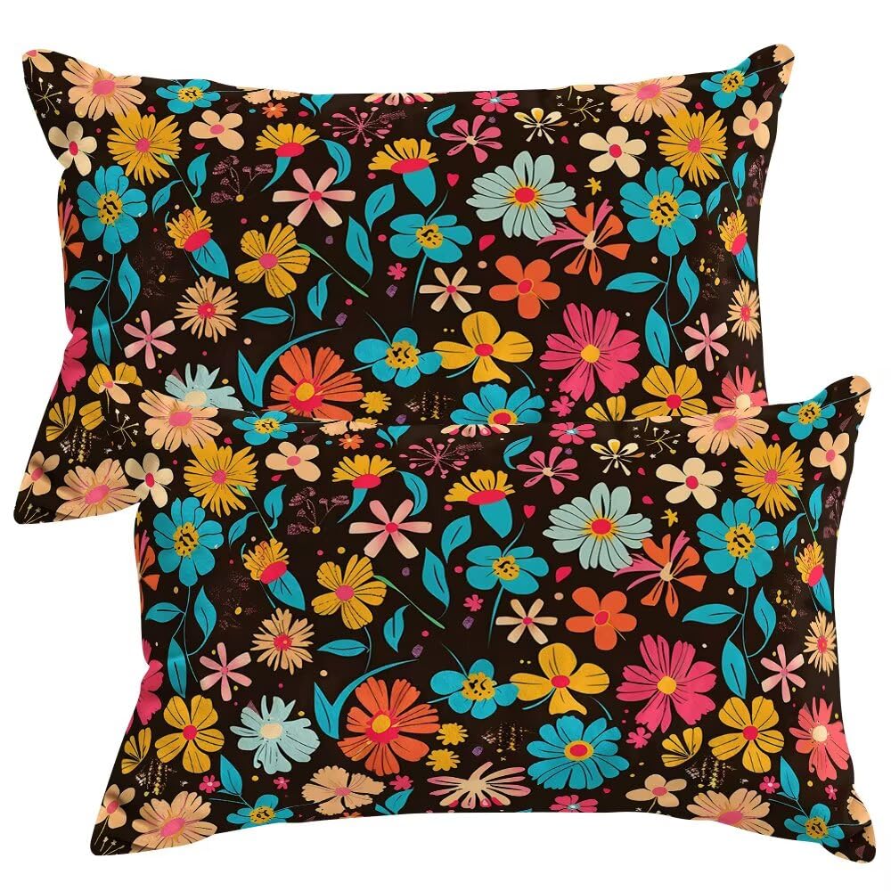 Set of 2 Velvet Cushion Covers 30x50 cm Spring Flowers Cushions Covers Decorative Throw Pillow Case Summer Sofa Pillows 12x20 Inch Cushion Cover with Invisible Zipper for Livingroom Bedroom -SC393