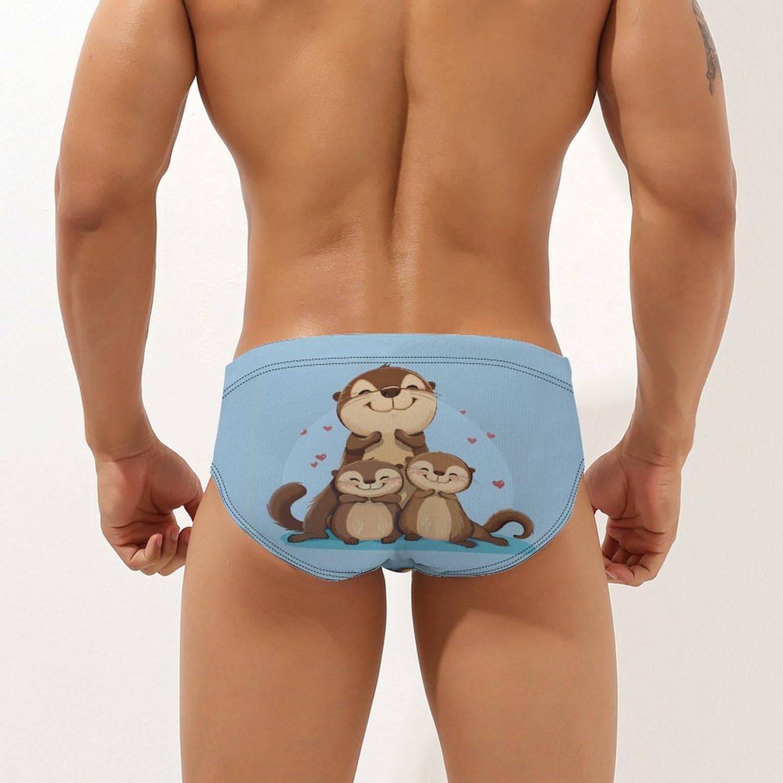 Cute Otter Family Mens Swim Briefs Quick Dry Swim Trunk Bikini Underwear Swimsuit 2XL