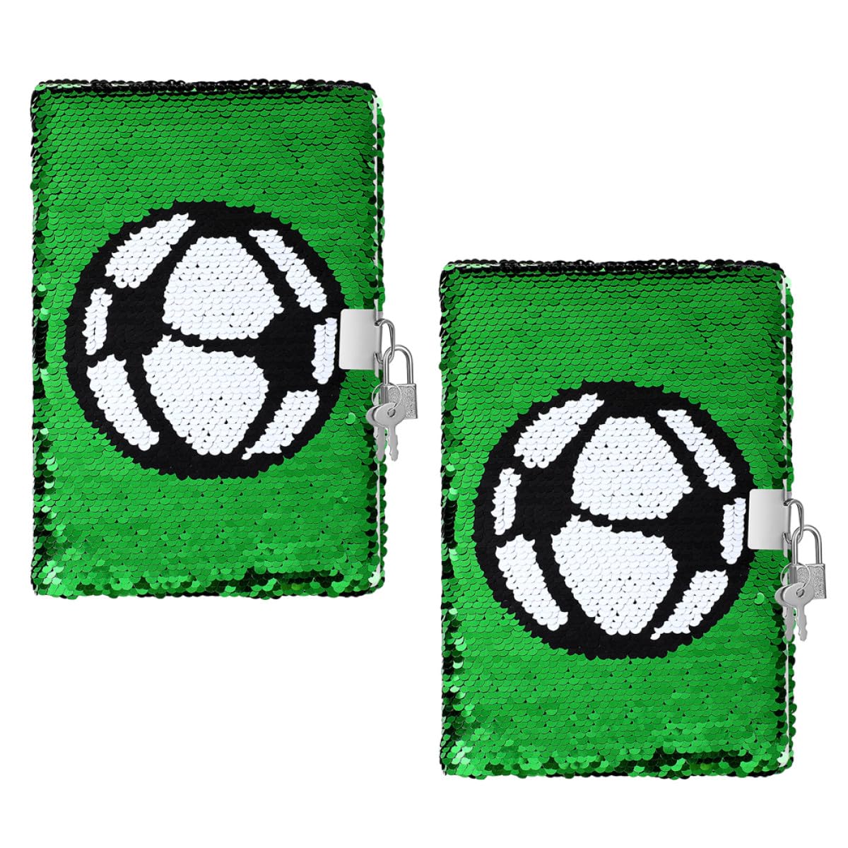 VICASKY Diario Calcio con Lucchetto e Decorazioni Scuola, Quaderno Calcio Ragazzo Ragazza in Carta Verde con Effetto Scintillante, Set 2 Pezzi Portatile per Scuola