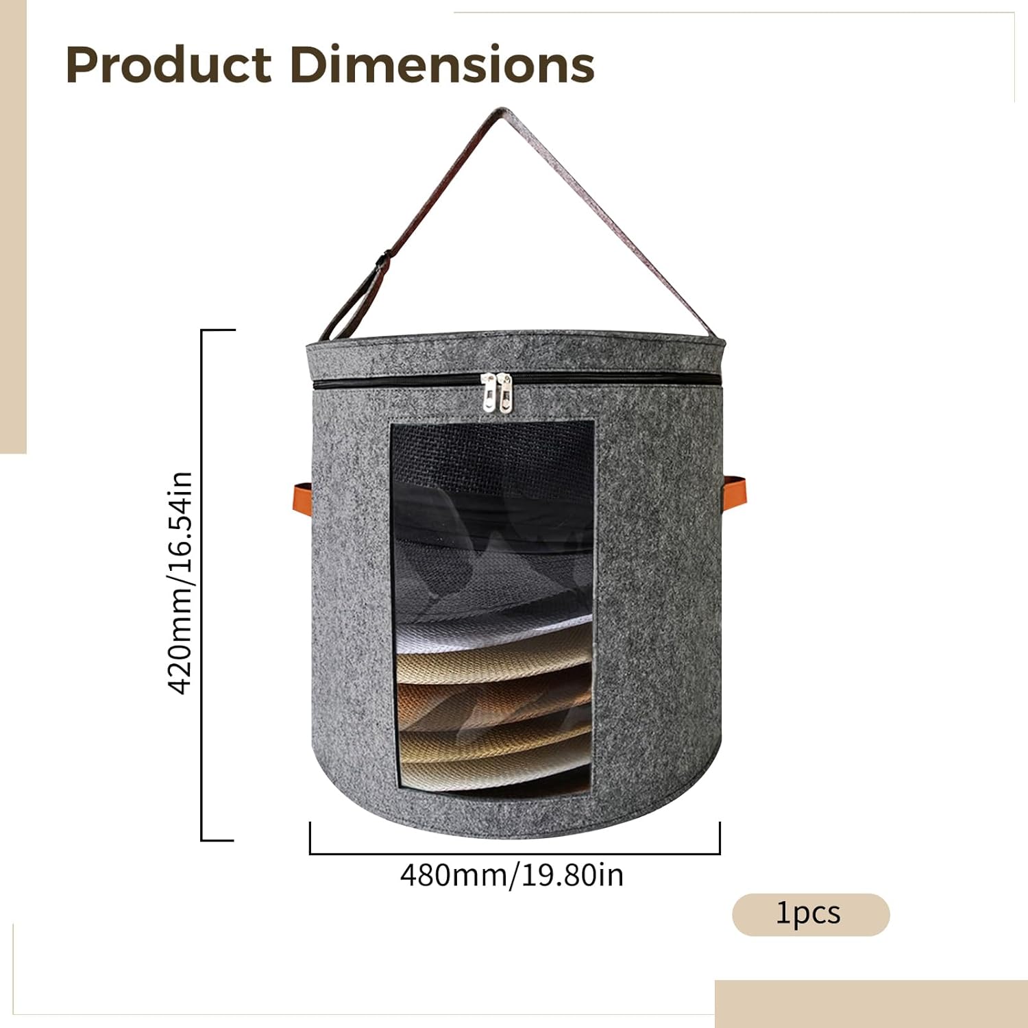 Hat Organizer Box, Felt Case, Wide-Brimmed, Dustproof, Gray