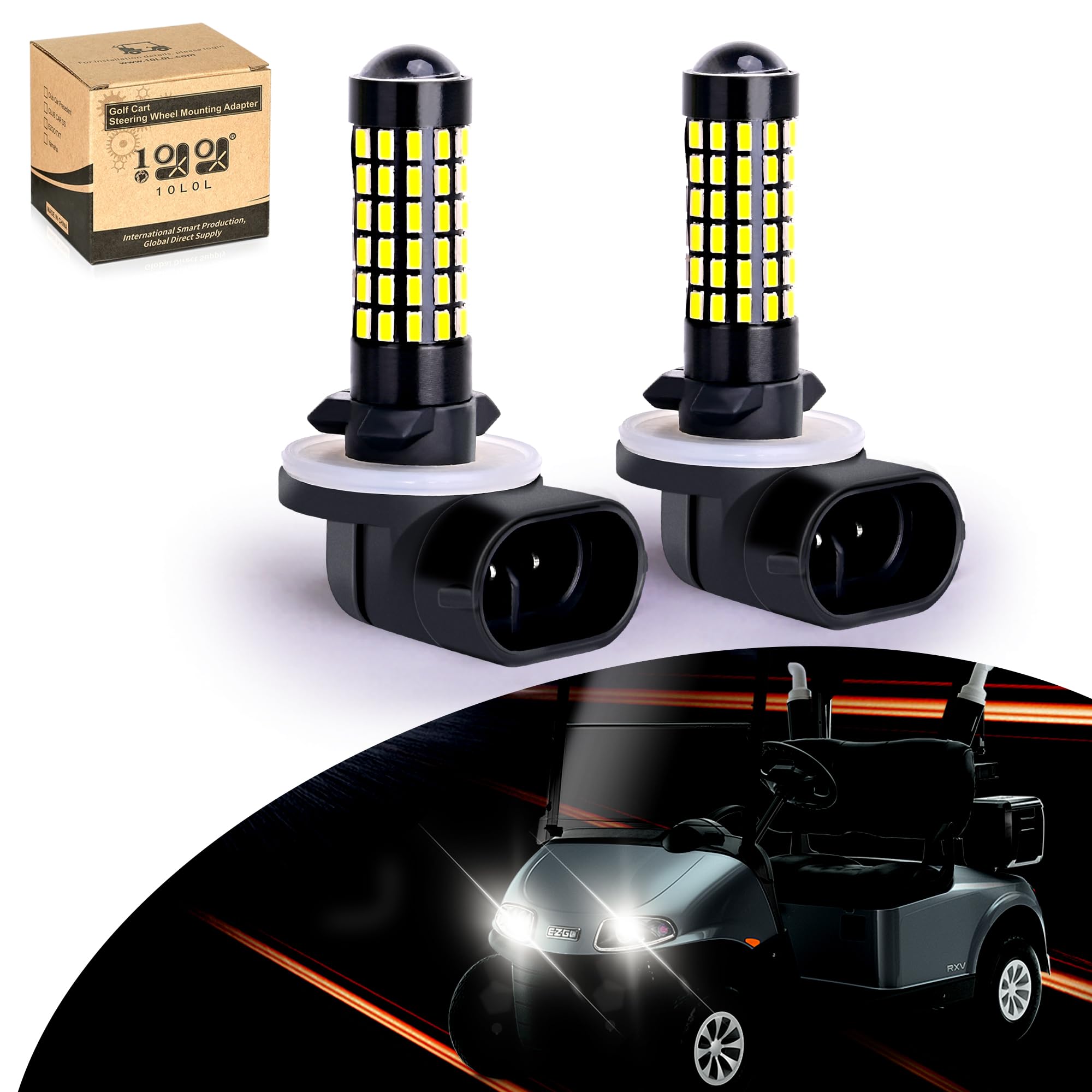 10L0L Golf Cart Headlight Bulb Lights for EZGO Club Car DS Precedent, Super Bright Fog Light Bulbs Golf Cart Light Kit White Must Input 12V- Pack of 2