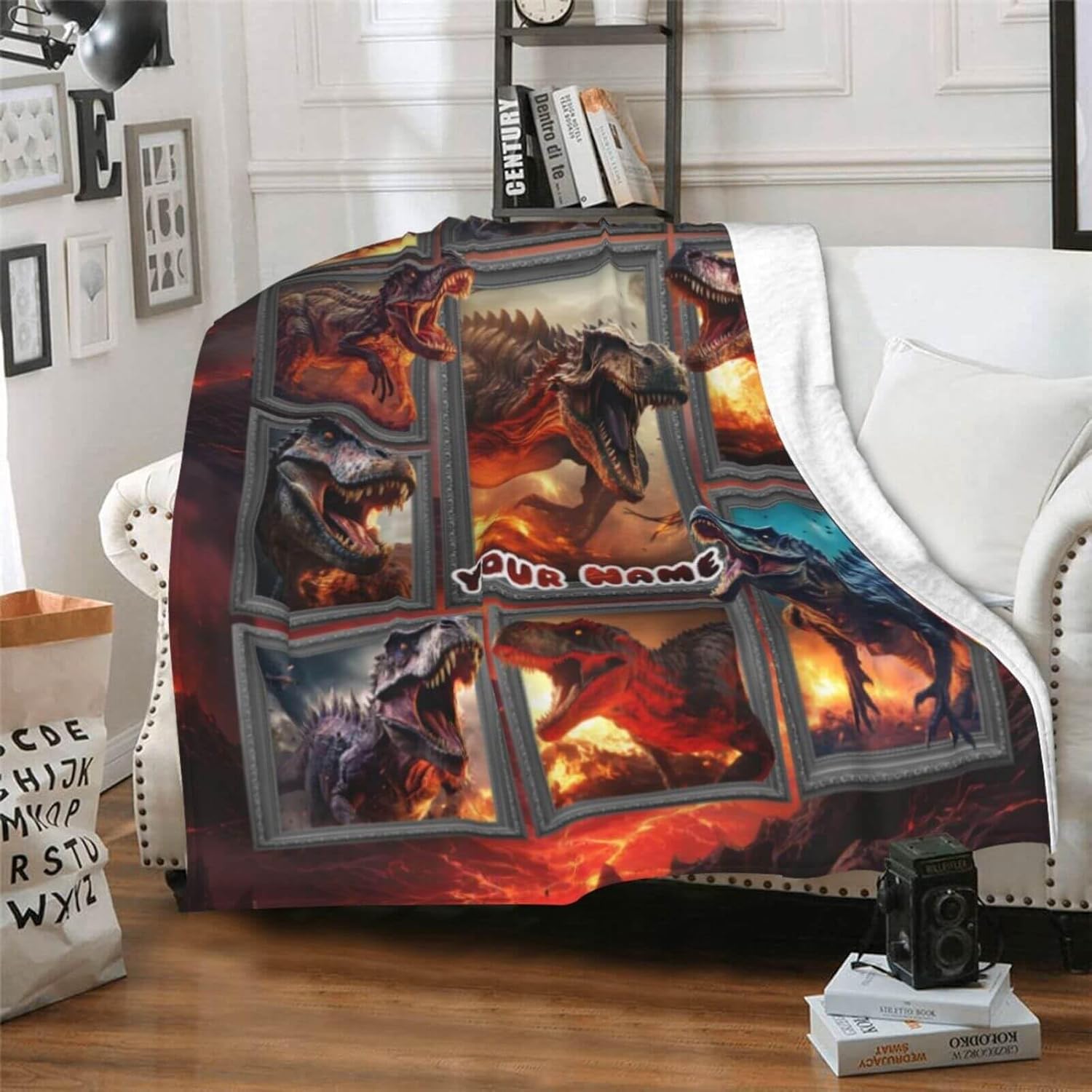 Custom Dinosaur Blanket, 60"x80" Flannel Cool Dinosaur Themed Throw Blankets, Soft Nap Throw Blanket for Home Kids Girls Boys Adults Women Men Dinosaurs Gifts