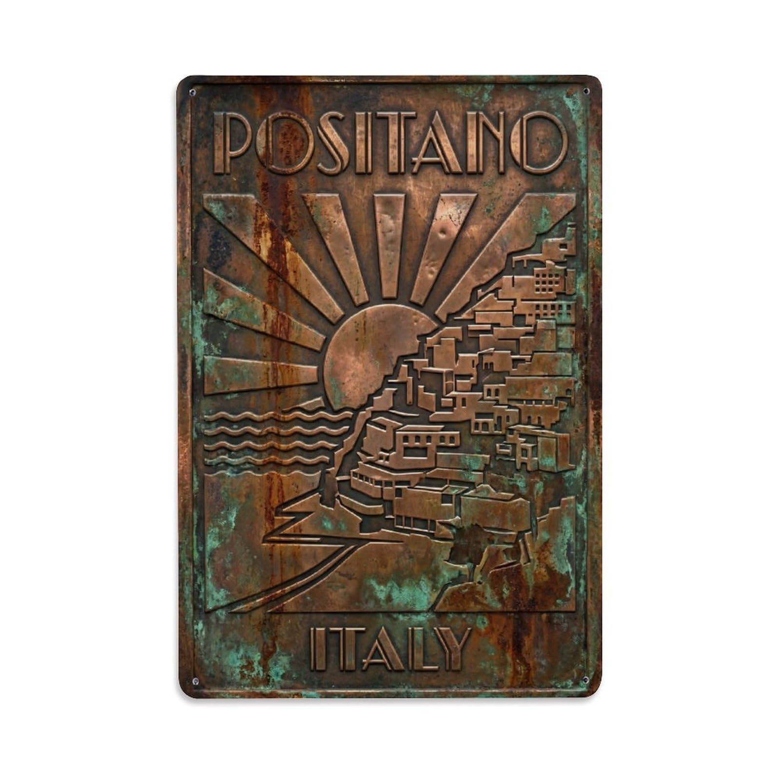 Vintage Travel Positano Italy Bronze Metal Tin Sign Plaque Wall Decor for Cafe, Club Bar, Office, Garden Metal Poster 8x12Inch