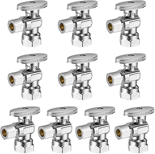 (10 Pack) sicoince Toilet Shut Off Valve Angle Stop Valve Sink Brass, Inlet 1/2 Inch Thread, Outlet 3/8 Inch Compression