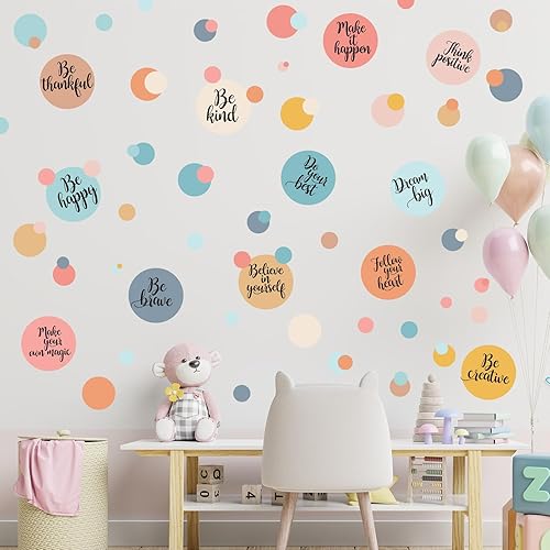 Miniatura 4 de TaoBary 288 calcomanías de pared de lunares para aula, niños, cita motivacional, círculo, calcomanías de pared extraíbles con letras positivas para