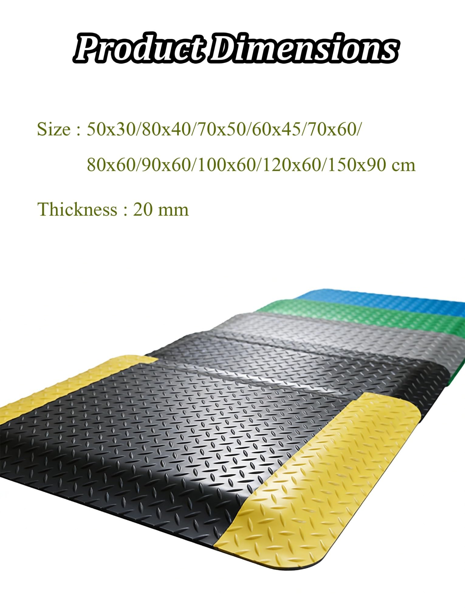 Estera antifatiga de Goma, Estera Antideslizante antiestática for Taller, Cocina, Piso de fábrica, Uso Industrial, 20 mm de Espesor(E,23.6x17.7 inch/60x45 cm)