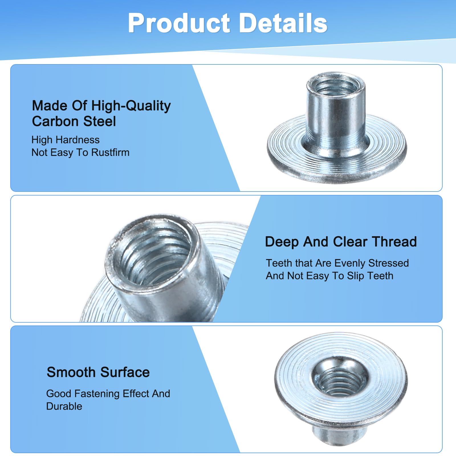 M METERXITY 50-Pack Dadi A T M5x8mm Zincati In Acciaio Al Carbonio Dado A T Base Rotonda Dadi Per Saldatura Foro Passante Hardware Per Mobili Flangia Filettatura Femmina Argento