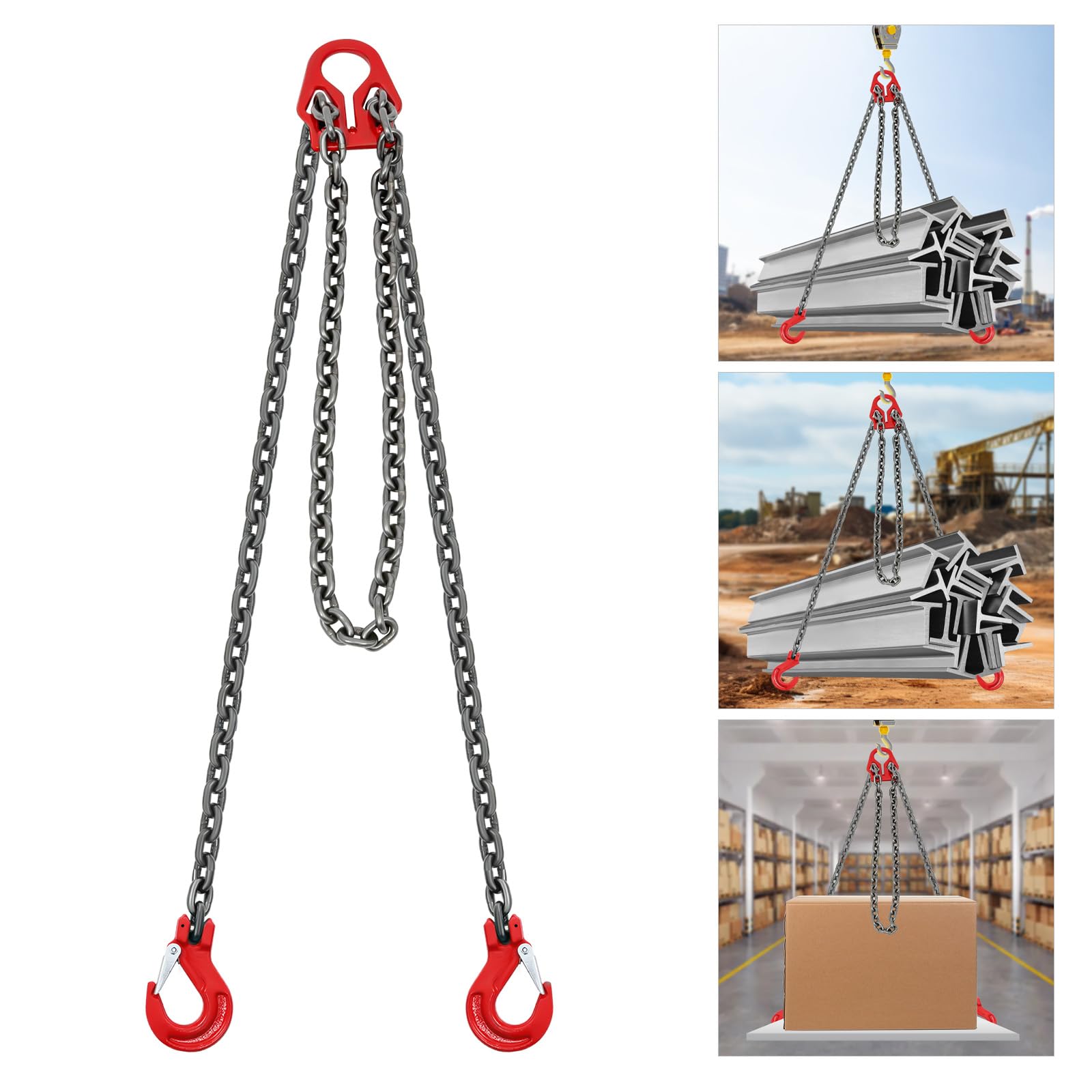 DYNAMI 10Ft Chain Sling with Double Leg Self-Locking Hook,Load 11023Lbs/5T 2 Way Sling Chain,G80 Manganese Steel Engine Lift Chain Hoist Lifts, for Lifting