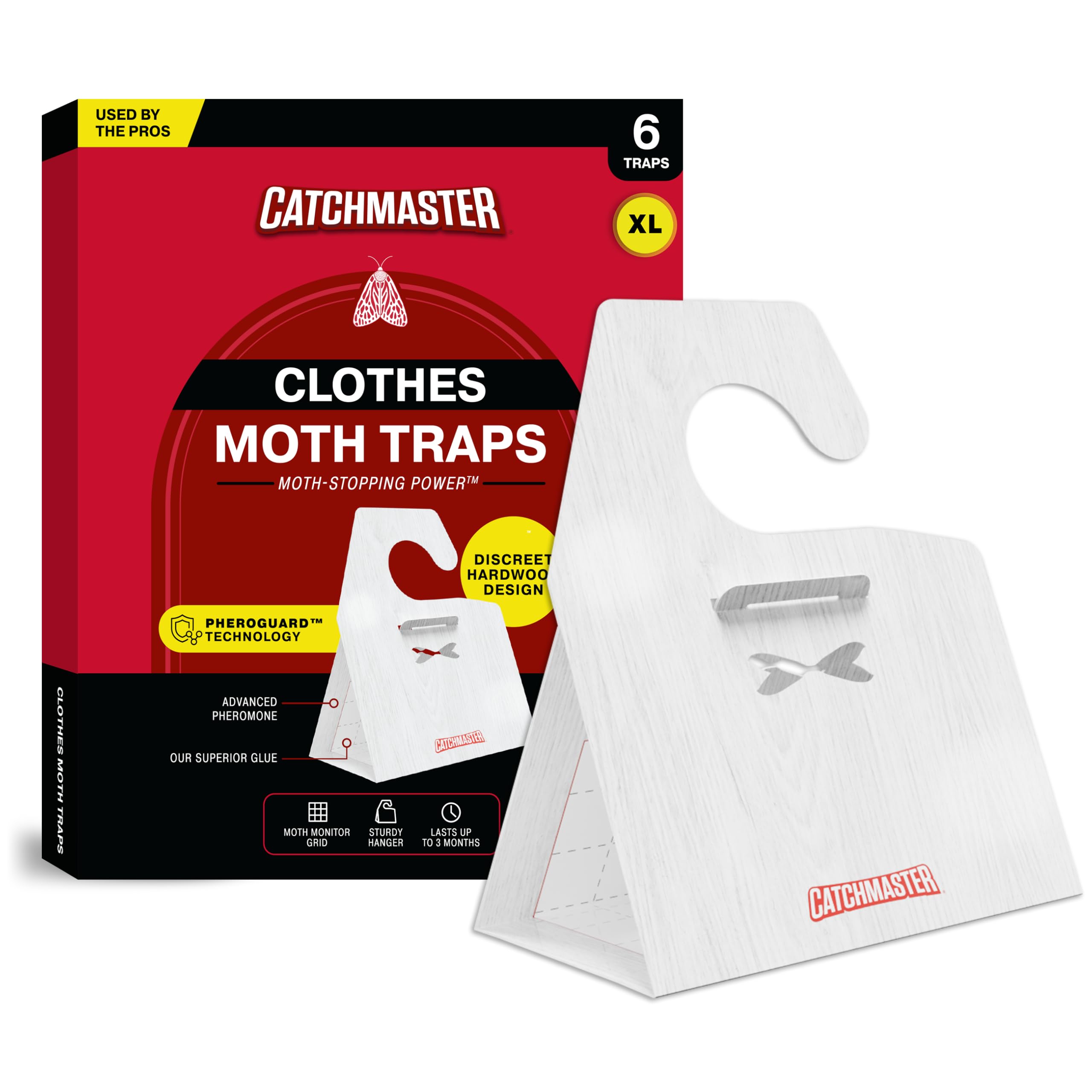 Catchmaster Premium Clothes Moth Traps, Hardwood Patterned Sticky Odorless Glue Traps 6PK, Pheromone Attractant, for Closets Wardrobes Cabinet Drawers & Carpet, PheroGuard Technology, Trap Moths