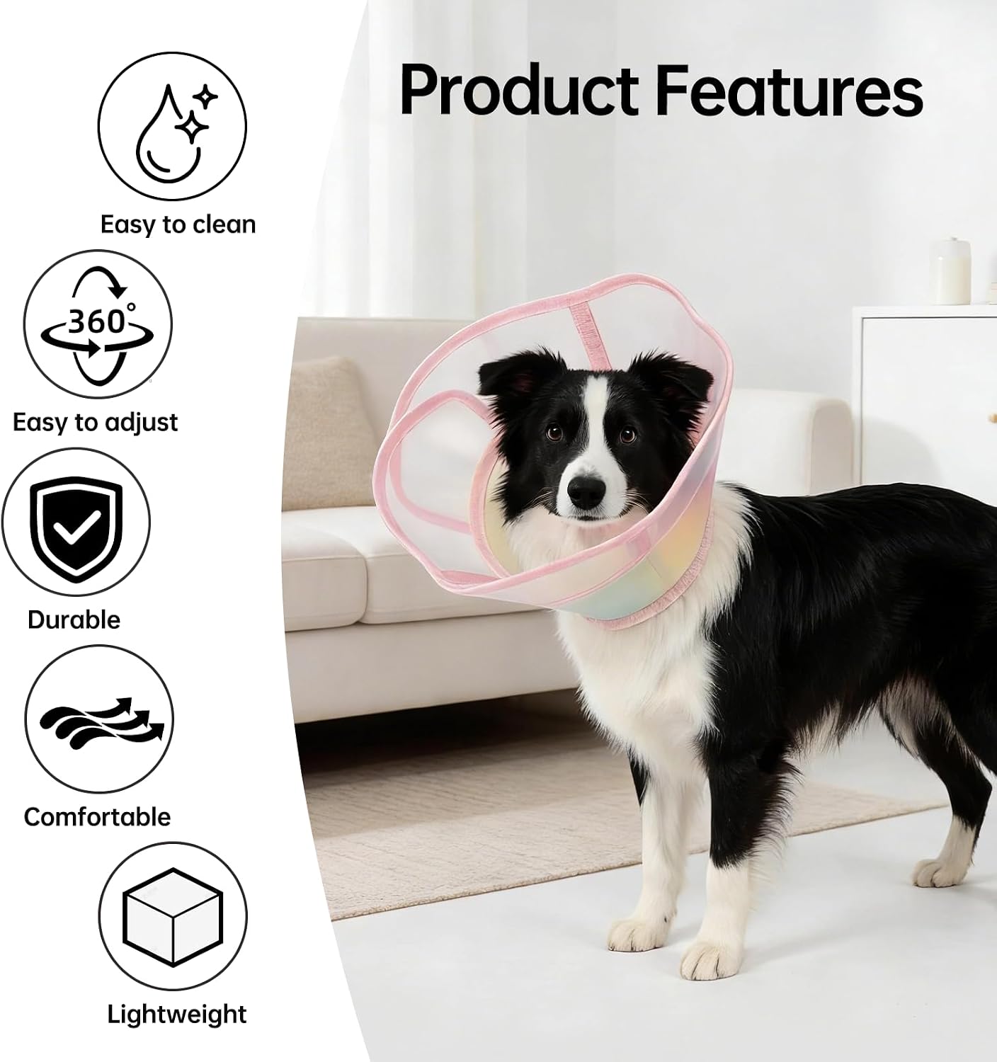 Touchdog Soft Dog Cone Collar,Waterproof & Foldable Elizabethan Collar for Dogs After Surgery, No Lick Recovery E-Collar, Comfortable Protective Cone Alternative for Small Medium Large Dogs (Pink, L)