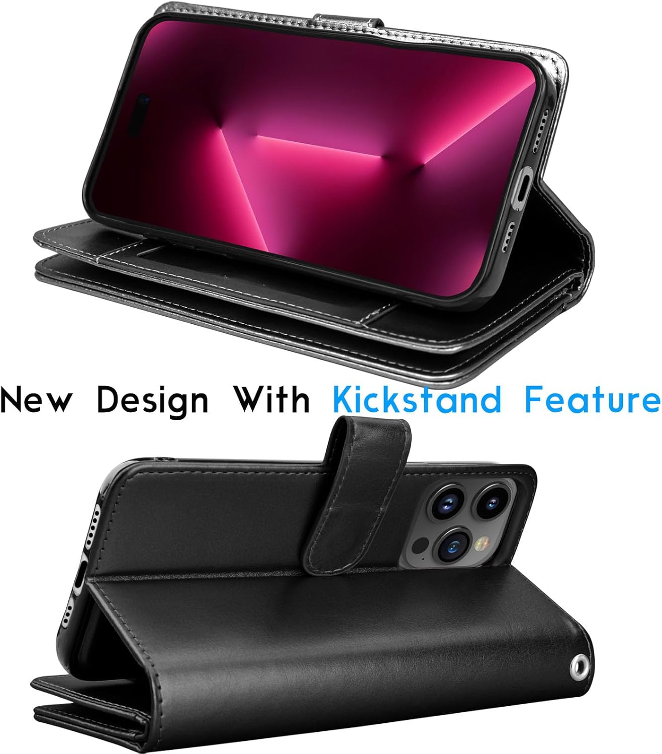 Tekcoo Wallet Case Compatible with iPhone 16 Pro Max (6.9 inch) 2024 Luxury ID Cash Credit Card Slots Holder Carrying Pouch Folio Flip PU Leather Cover [Detachable Magnetic Hard Case] Strap [Black] - Image 4