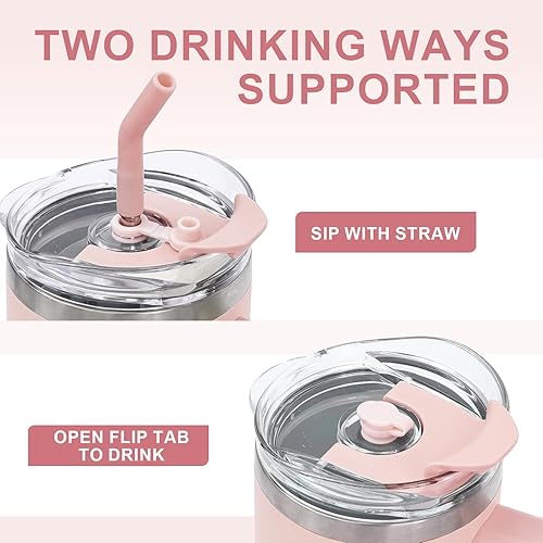 Miniatura 6 de Tamarac Vaso de 40 onzas con asa y tapa con pajilla, reutilizable, de acero inoxidable, aislado, de pared, reutilizable, botella de agua, taza de
