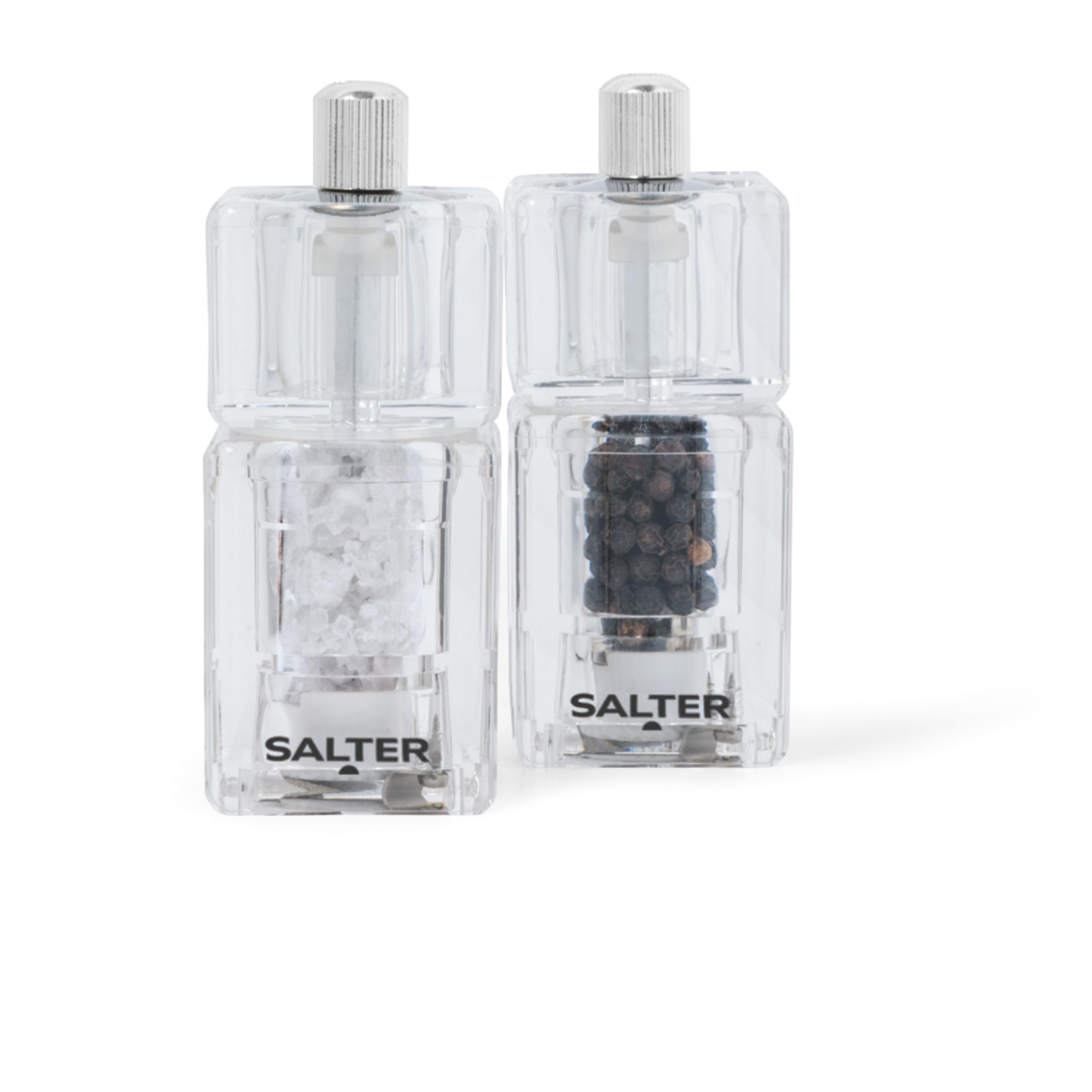 Salter 7605 CLXR Mini Salt & Pepper Grinder Set, Compact Refillable Mill Set, Twist to Grind, Ceramic Mechanism
