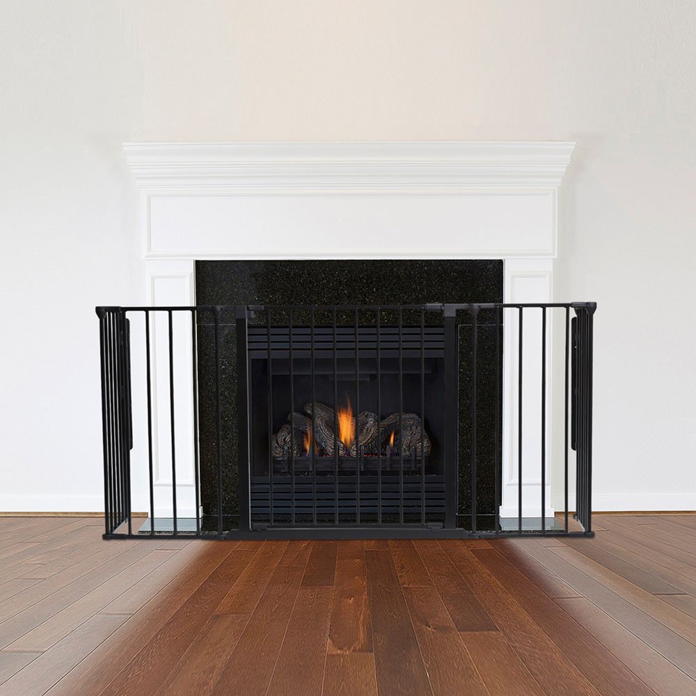 Safetots Multi Panel Fire Surround, 38cm Deep x 138cm Wide, Black, 70cm Tall, Child and Pet Fire Safety, Baby and Toddler Fire Guard, Safety Barrier for Fireplaces, Easy Installation