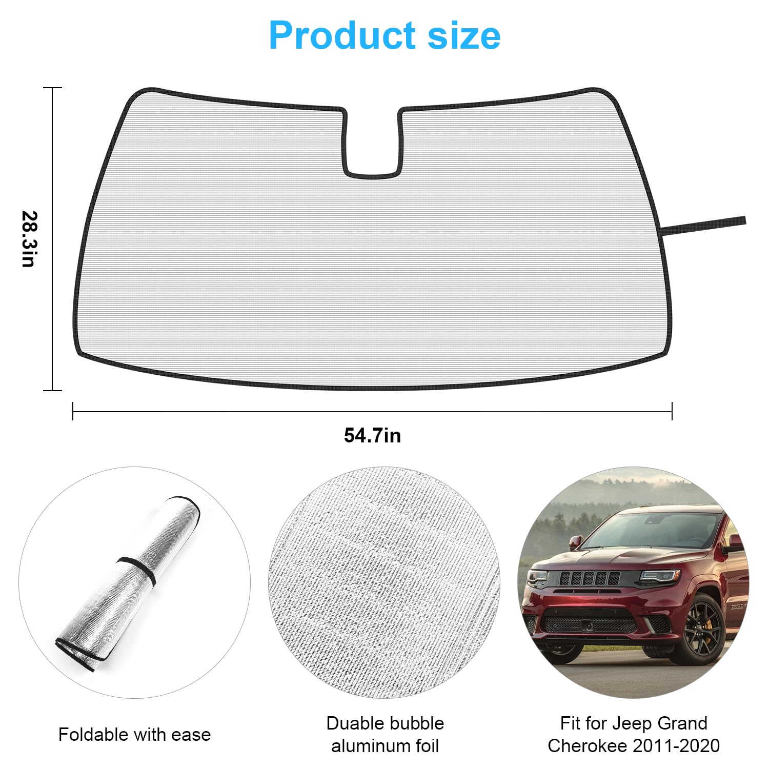 RT-TCZ Parasol Plegable para Parabrisas de Aluminio para Jeep Grand Cherokee 2011-2020