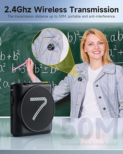 Miniatura 2 de 7RYMS WA2 Amplificador de voz inalámbrico para profesores, ancianos con micrófono de solapa magnético, amplificador personal para el aula,