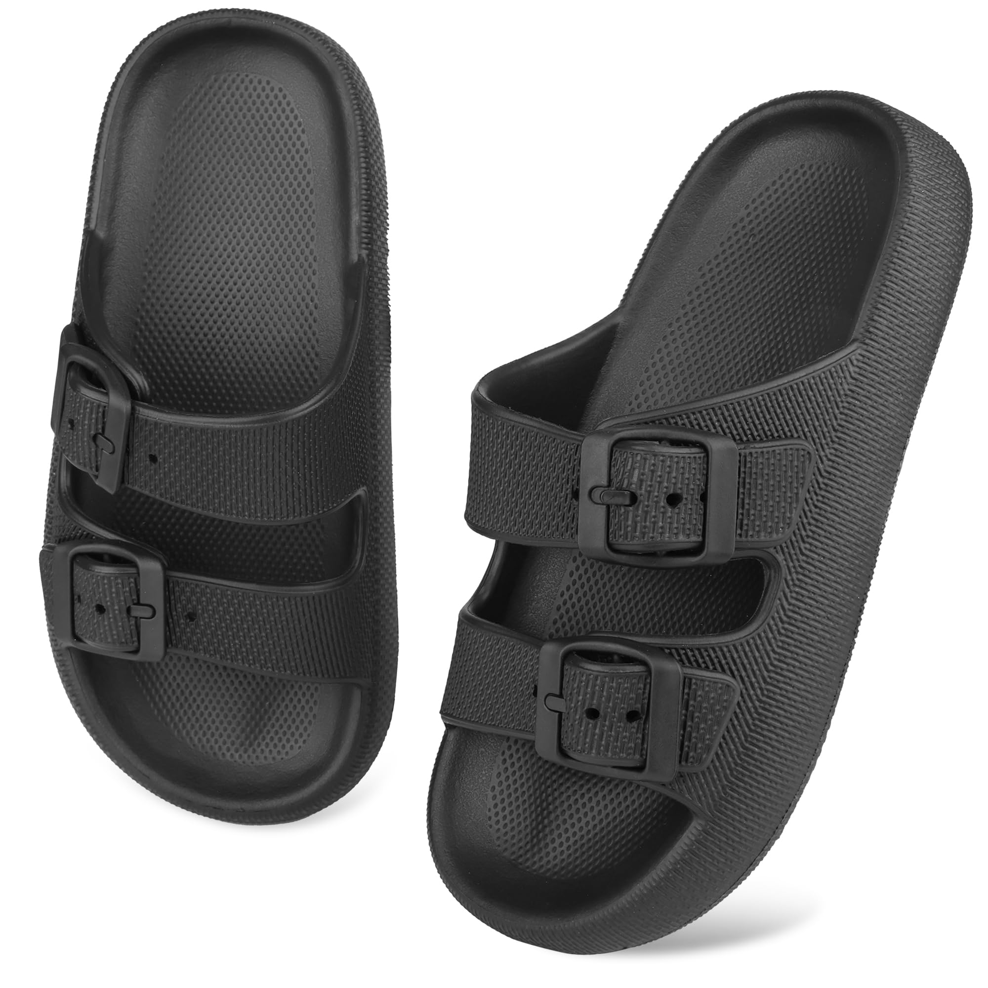 Sandales à nuages pour enfants Sandales plates EVA à double boucle ajustable pour garçons et filles Chaussons d'été Chaussons de douche, de plage et de piscine