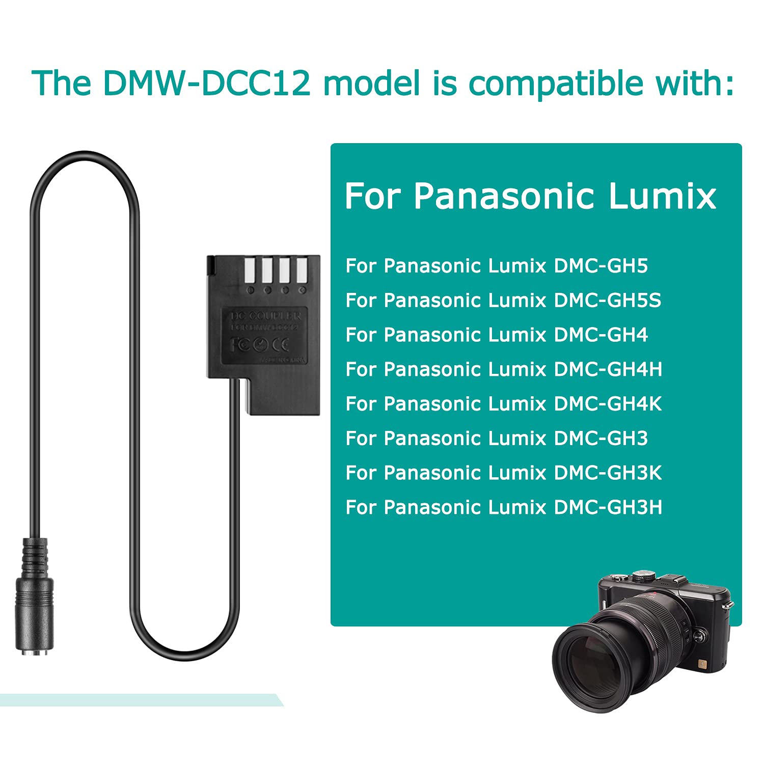 DMW-AC8 Adattatore di alimentazione CA DMW-DCC12 Accoppiatore CC DMW-BLF19 Batteria fittizia per Panasonic Lumix DMC-GH3 DMC-GH4 DMC-GH3K DMC-GH4K DMC-GH5 DMC-GH5S