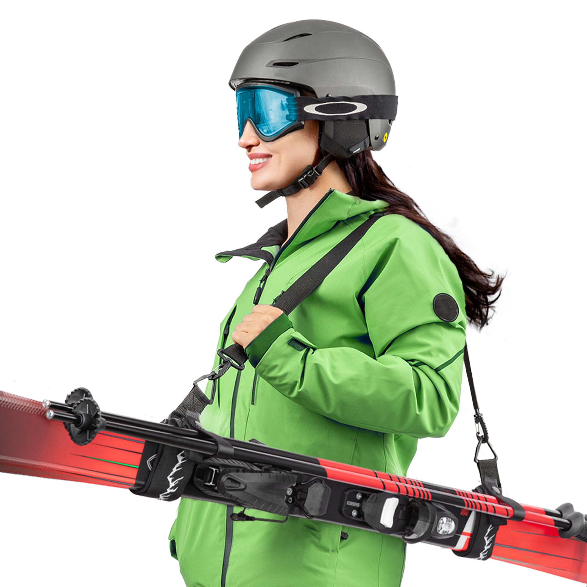 Ski Straps & Pole Carrier - Black - Heavy-Duty with Adjustable Strap Length & Cushioned Shoulder Sling