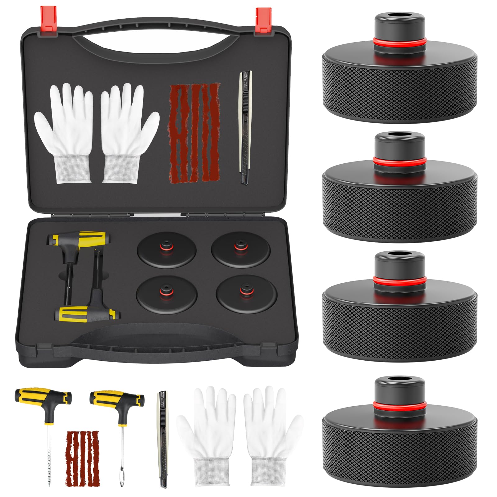 Lifting Jack Pads for Tesla Model Y/3/S/X 2013-2026, Thickened Rubber Lift Pucks to Protect Chassis and Battery with Tire Repair Tools and Carry Toolbox for Tesla Accessories