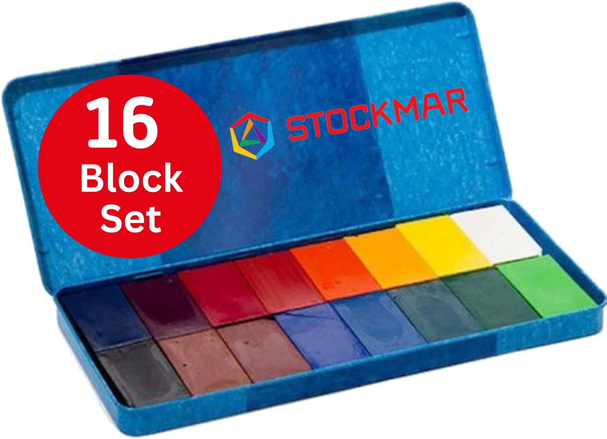 block crayons: 16 assorted colours in tin case