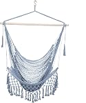 TOPIND Fauteuil de suspension de chaise Hammock Rope Swing, fauteuil de tissage de corde de coton à ressort souple avec bâton de bois 330lbs Capacité de charge pour l'utilisation intérieure et extérieure, 1 (Boule légère)