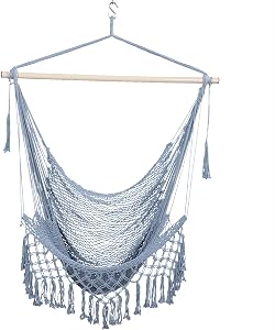 TOPIND Hammock Chair Hanging Rope Swing,Soft-Spun Cotton Rope Weaving Cradle Chair with Wood Stick 330lbs Load Capacity for Indoor and Outdoor Use,Pack of 1 (Light Bule)