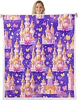 Vista 7 de Princess Flannel Blanket All Seasons,Rainbow Cloud Stars Butterfly Bed Blanket for Kawaii Home Decor,Dreamy Fairy Tale Castle Blanket for Kids Girls