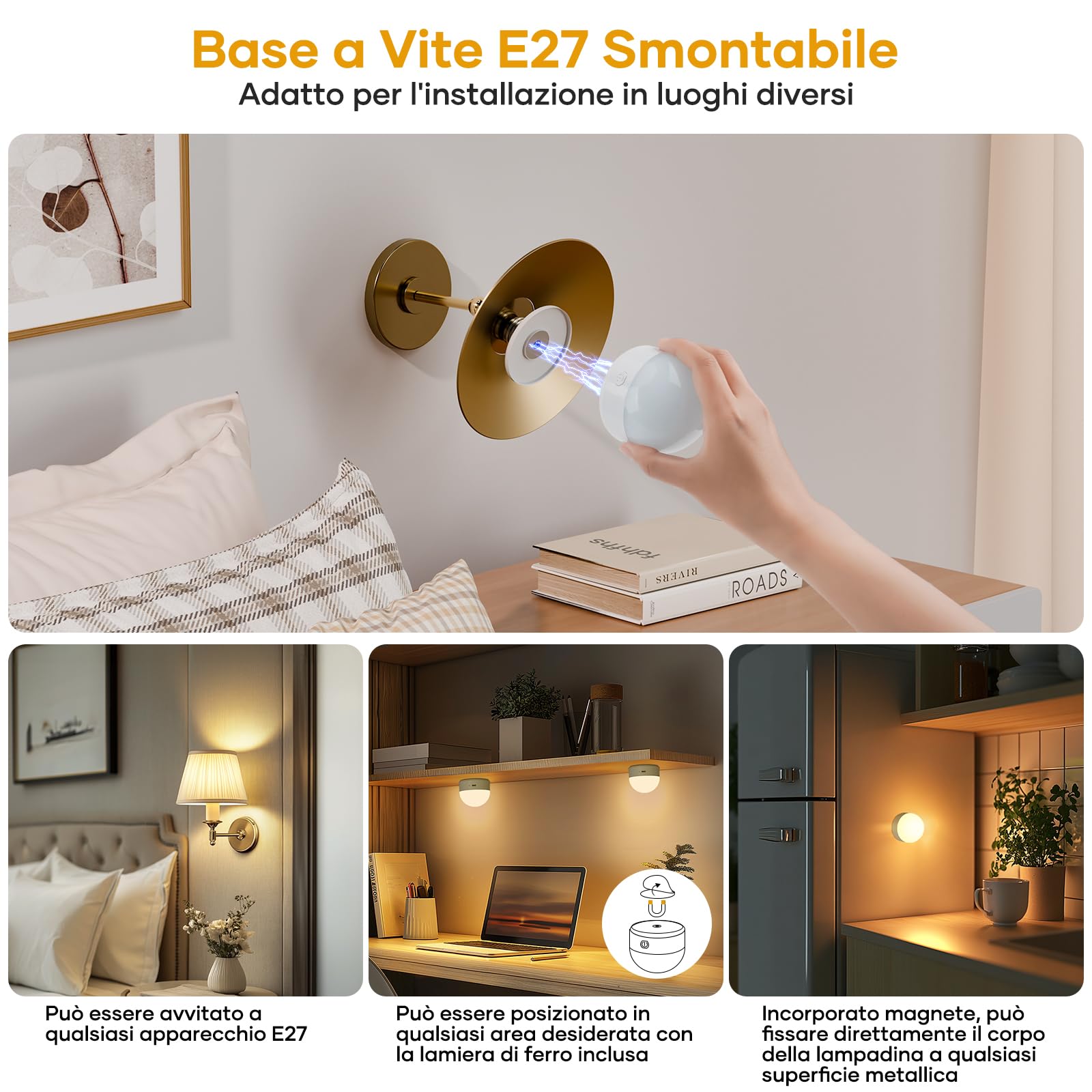 Lampadina Ricaricabile Tramite USB Con Telecomando, Batteria Da 2200 Mah Dimmer A 3 Livelli E Timer Attacco E27 Tre Temperature Di Colore Lampadina A Led 95765475